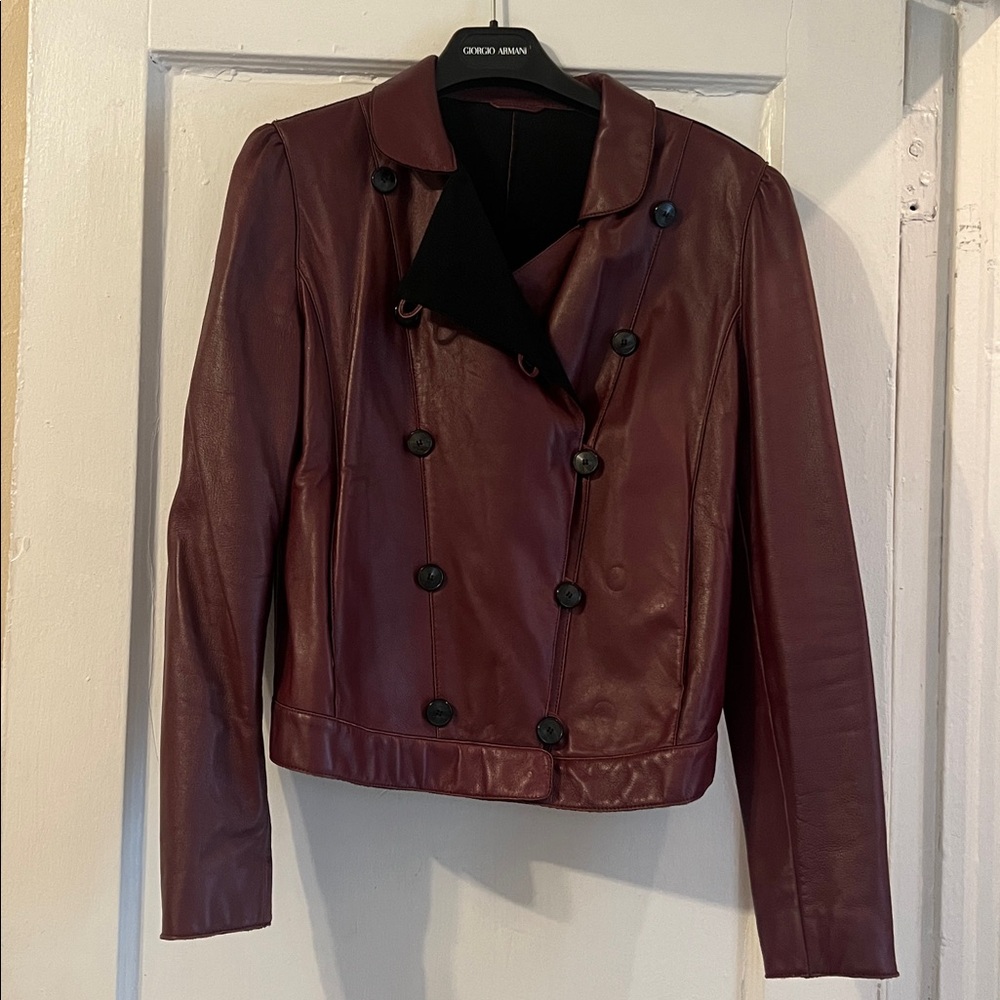 Emporio Armani Women’s Burgundy Leather Jacket Sz 46